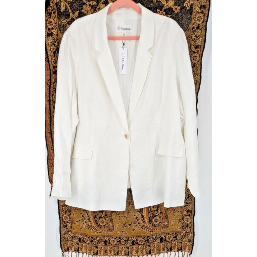 THE DROP White Linen Blazer Plus 4X One Button Closure Lined New With Tag